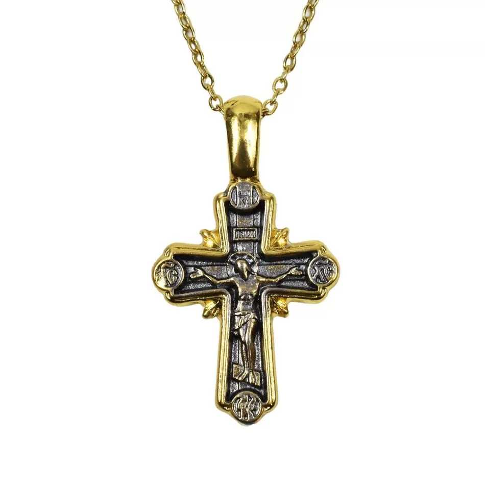 Double-Sided Cross Necklace with Chain – Holy Virgin Mary and Crucifix