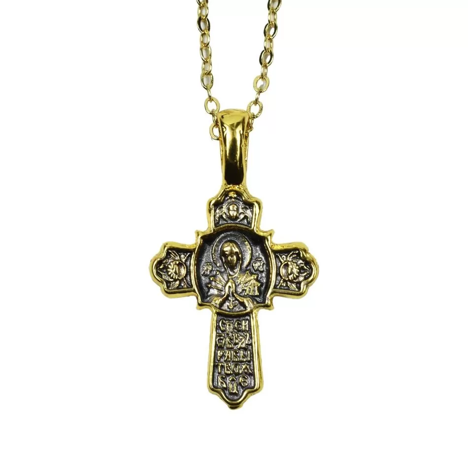 Double-Sided Cross Necklace with Chain – Holy Virgin Mary and Crucifix