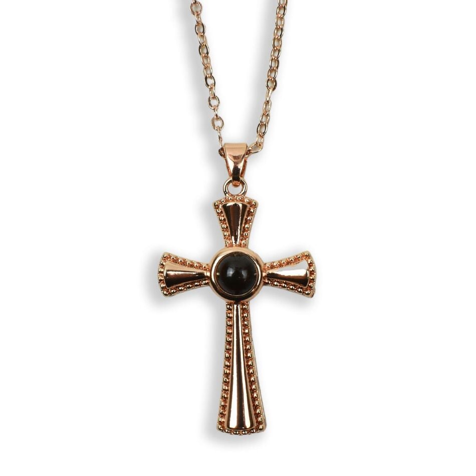 Stainless Steel Cross Necklace in Rose Gold Tone