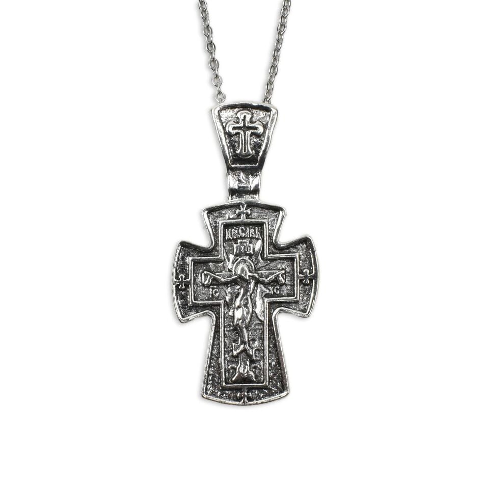 Byzantine Steel Neck Cross with Crucifix and Chain