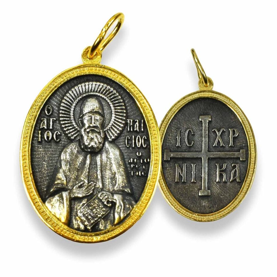 Handmade Saint Paisios Double-Sided Pendant – 24K Gold Plated 925 Sterling Silver