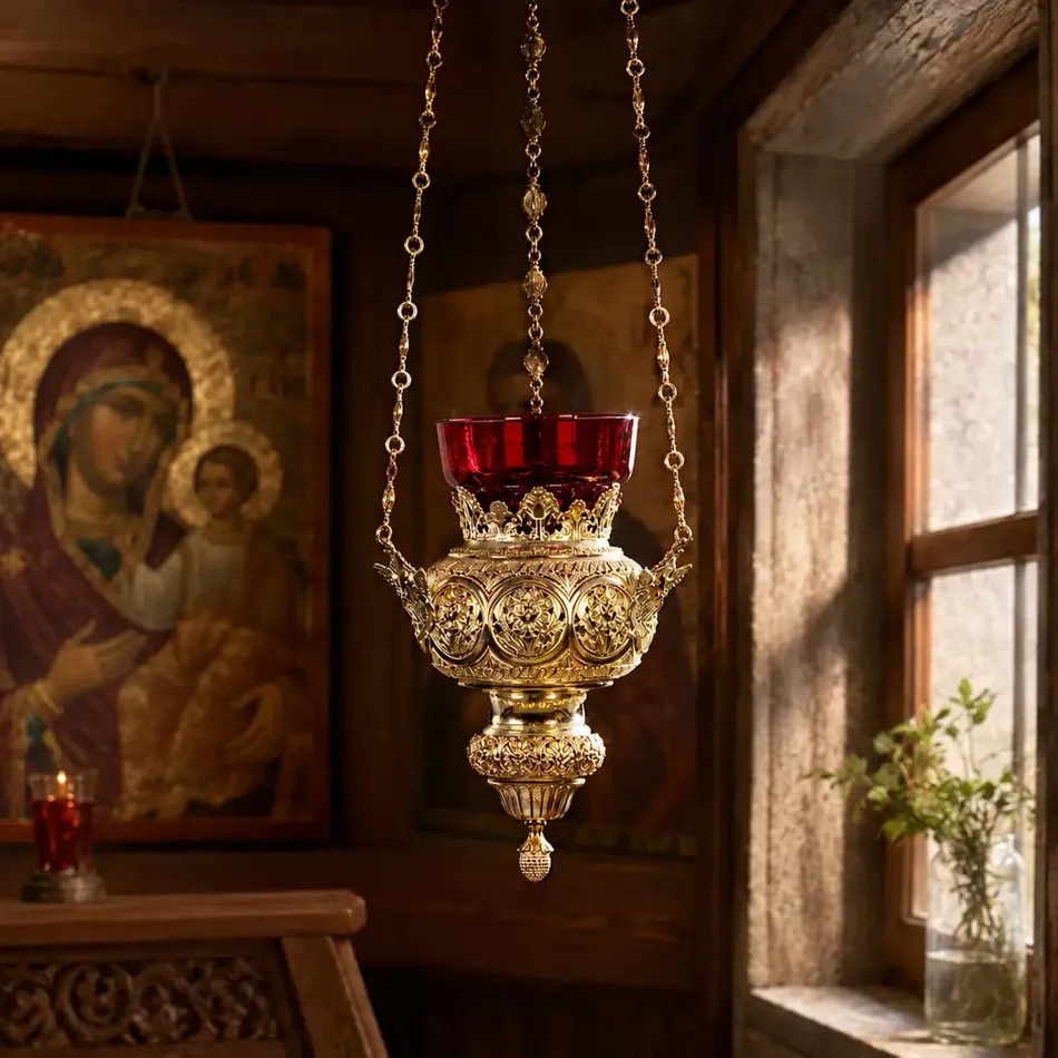 Handmade Gold Orthodox Hanging Oil Lamp from the Brotherhood of Thomas - Mount Athos