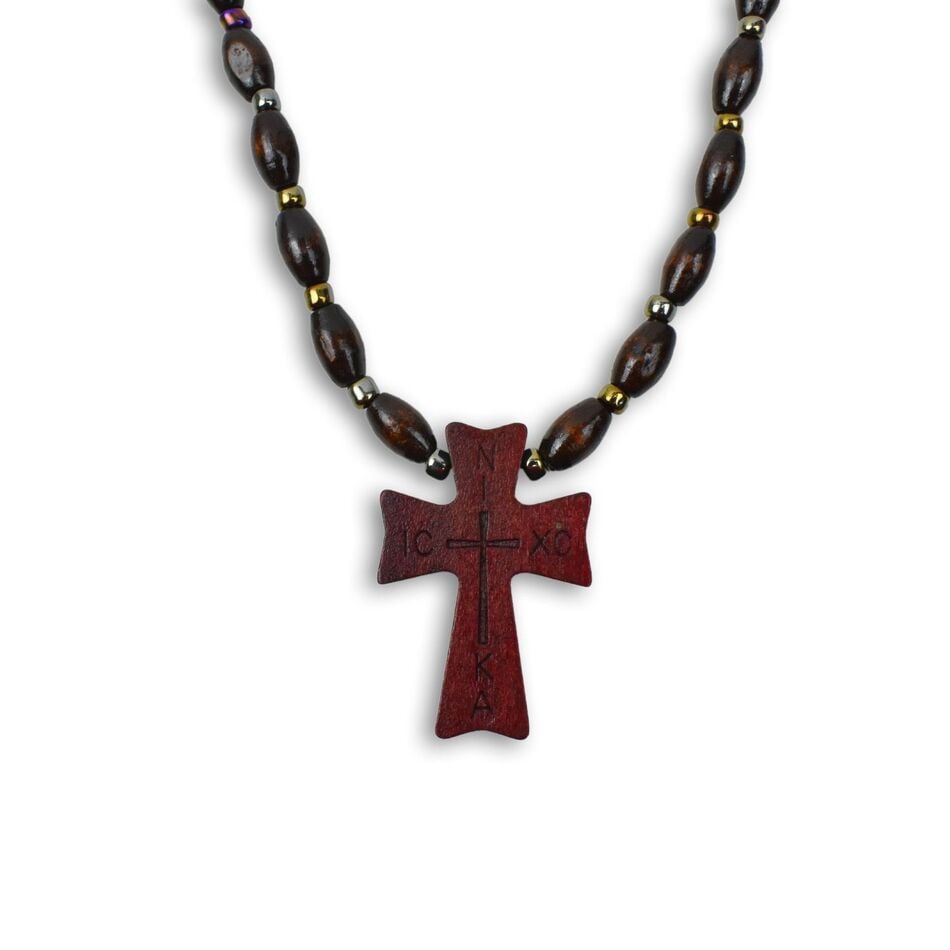 Wooden Neck Cross with Beads