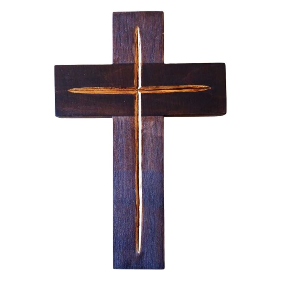Wooden Handmade Cross from Mount Athos with Golden Carved Detail
