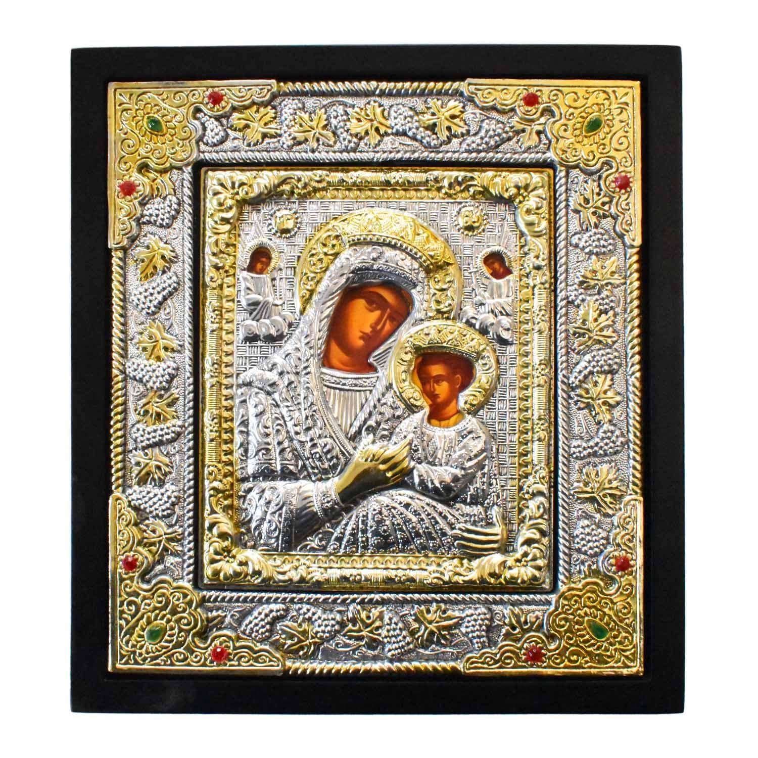 Handmade Greek Orthodox Silver-Plated Icon Virgin Mary Angels
